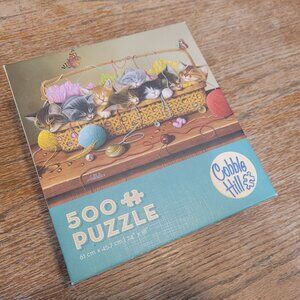 Vintage COBBLE HILL Cats Kittens Tabby Persian Yarn Basket Jigsaw Puzzle Grandma